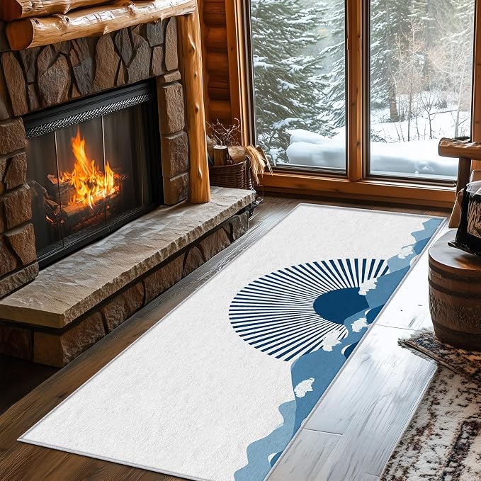 Boho Sunshine Runner Rug 3x9, Japanese Landscape Design, Modern Coastal Area Rug, Washable Carpet Runner for Bedroom, Standard Hallways, Kitchen Walkway, Dining Room Sideboard