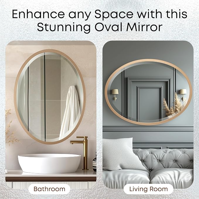 OVALCREST - Oval Wooden Beveled Wall Mirror for Home Decor, Bathroom, Vanity, Bedroom, Living Room, Hallway - London Style (Gold Spray) 17.1 x 13.1
