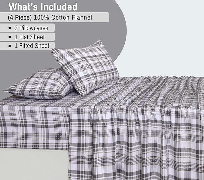 RUVANTI Flannel Sheets Full Size - 100% Cotton Double Brushed Bed Sheets Set, Deep Pockets 16 Inches, All Seasons Breathable & Extra Soft Full Sheets, Warm & Cozy, 4 Piece, Modest