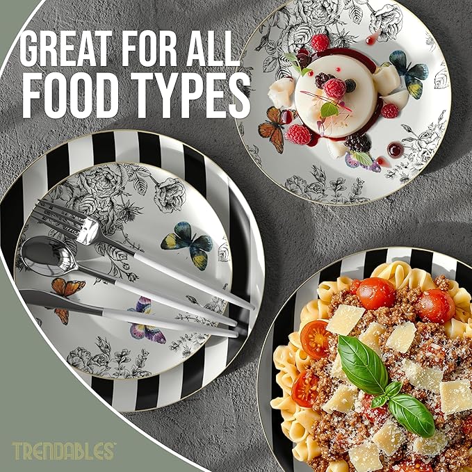 Trendables Floral Paper Plates 8.5 Inch & 10.5 Inch 80 Pcs Dinner Plate Set Fancy Disposable Plates for Party for 40 Guests 40 X 8 & 40 X 10 Large & Small Paper Plate Set for Parties Monarch