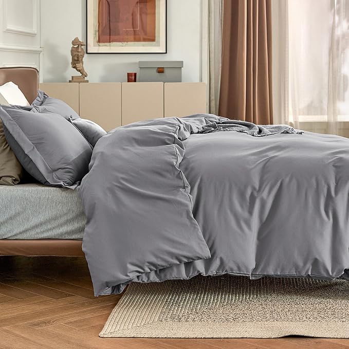 Bedsure Duvet Cover King Size - Only Includes 1 Duvet Cover (104"x90"), Hotel Luxury Soft Double Brushed All Season Bedding for Kids & Adults, Zipper Closure, NO Comforter, Grey
