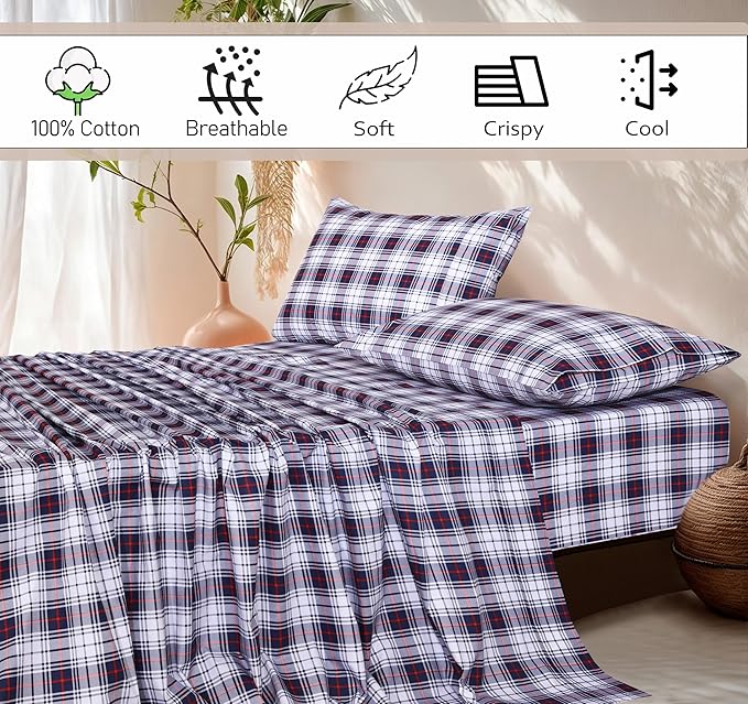 RUVANTI 100% Cotton California King Sheet Sets, 4 Pieces, Soft & Breathable Percale Weave Bedding, Deep Pocket 14", Hotel Standard, Crisp Cool Feel & Durable, Perfect Floral Sheets, Prussian
