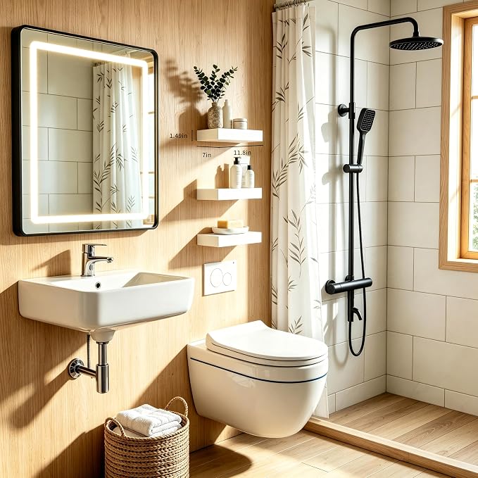 Floating Shelves, White Wooden Set of 3 Wall Mounted Bathroom Shelves Over Toilet, Modern Small Hanging Shelves for Bedroom Living Room Kitchen Home Decor Storage, 12" x 7" x 1.5"