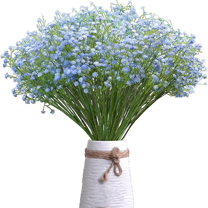 JIFTOK Babys Breath Artificial Flowers, 12 Pcs Fake Flowers Gypsophila Bouquet Fall Flowers Artificial for Decoration, Real Touch Silk Flower for Wedding Christmas DIY Party Home Garden Office(Blue)