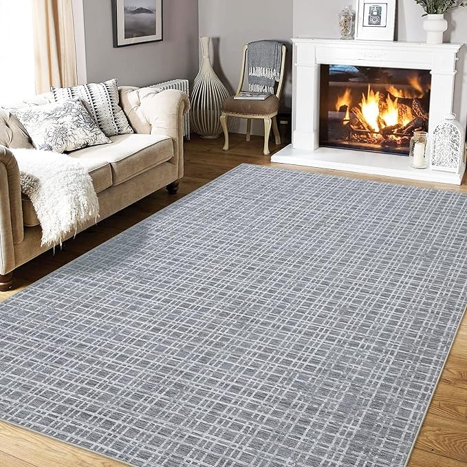 Washable Area Rugs 5x7 Rug for Living Room Modern Large Area Rug for Bedroom Aesthetic Non Slip Throw Rugs Soft Faux Wool Low Pile Stain Resistant Carpet for Dining Room Office Rug 5'x7' Grey