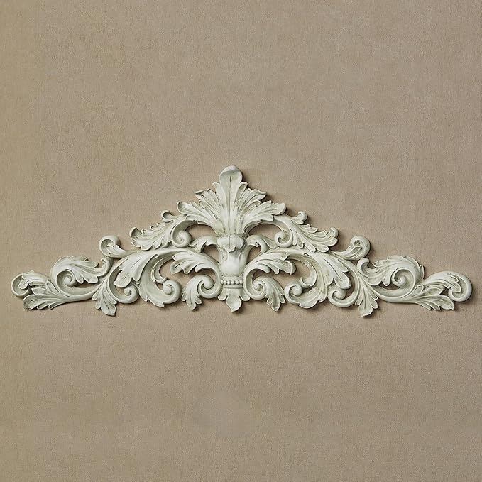 Touch of Class Antique White Wall Topper | Decorative Resin Acanthus Leaf Design | Ornate Vintage Wall Accent for Mirrors, Doorways, or Artwork | Traditional Home Decor | 25 Inch