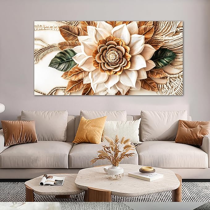 Tarfupth Boho Flower Canvas Wall Art for Living Room White and Brown Large Canvas Prints Botanical Pictures for Bedroom Office Home Decor 24"x48"