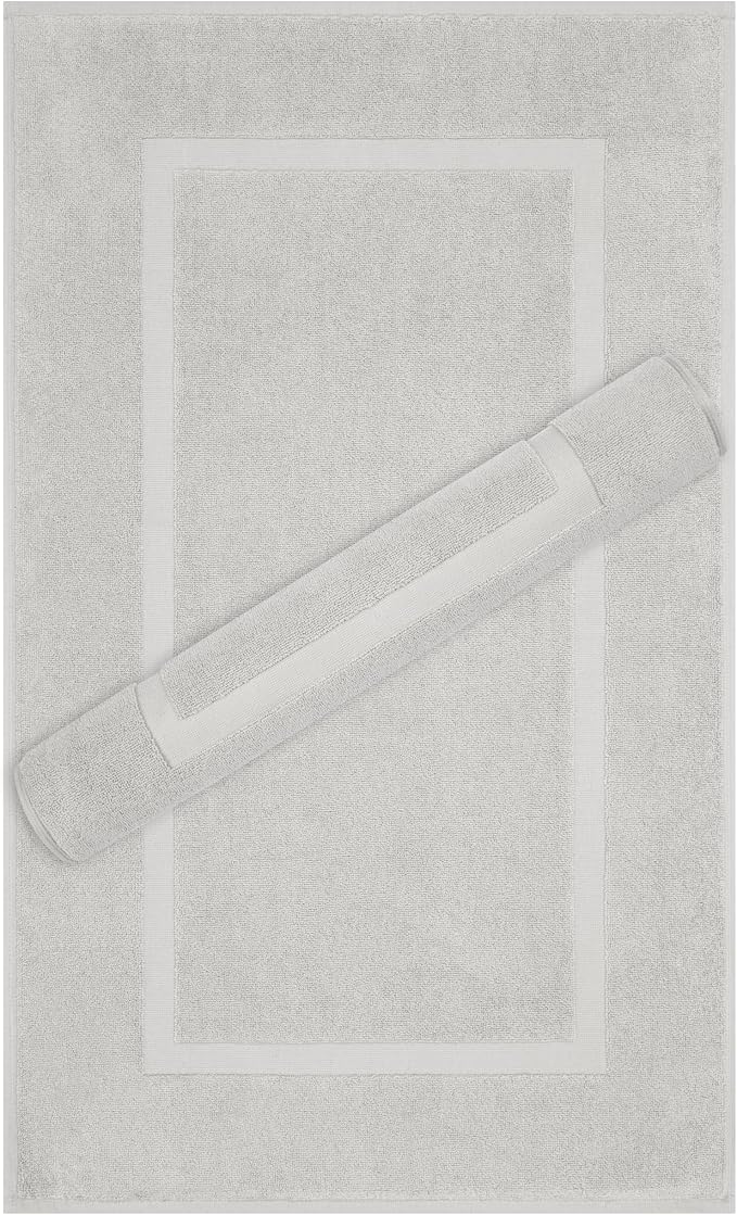 Cotton Paradise 100% Cotton Turkish Bathmat Set, Soft Absorbent Quick Dry, 2 Piece 20x34 Bathmat Floor Set, Silver Grey