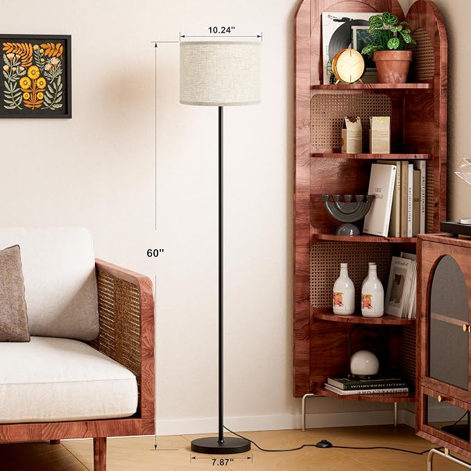 Ambimall 60'' Modern Floor Lamp Set of 2, 2PK Tall Lamps for Living Room Bedroom, Beige Shade with Black Pole(Without Bulb)