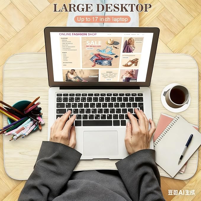 Fayquaze Portable Foldable Laptop Bed Desk with Storage Drawer and Cup Holder - Lap Desk Laptop Stand Tray Table for Eating, Reading and Working