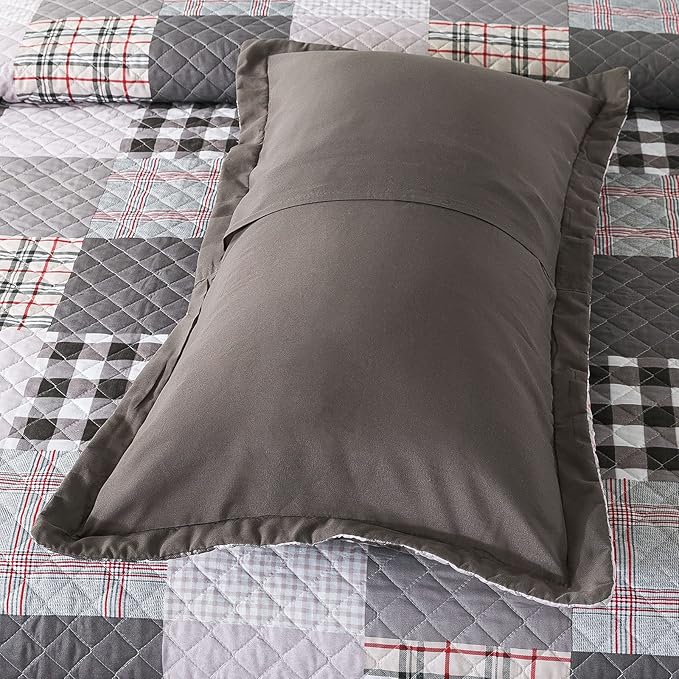 Travan Quilt Set 3-Piece Oversized Quilted Bedspread Coverlet Set Grey European British Grid Patchwork Bedding Set, Queen Size