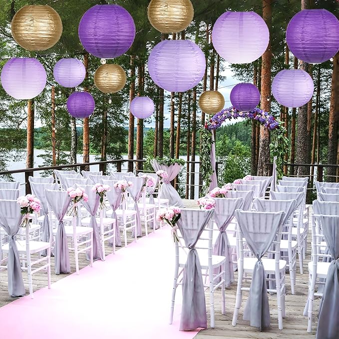 Paper Lanterns Decorative, Gradient Purple Round Hanging Paper Lantern Decorations for Purple Birthday Decorations Bachelorette Gender Neutral Baby Shower, 15Pcs