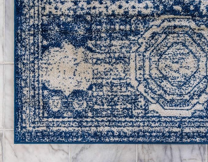 Unique Loom Bromley Collection Area Rug - Wells (9' x 12' 2" Rectangle, Ivory and Blue/ Ivory)