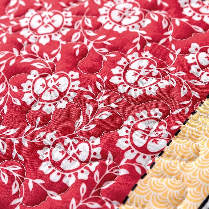 HoneiLife Quilt Set Queen Size - Retro Bedspreads 3-Pieces,Lightweight Coverlets for Queen Bed,Patchwork Bed Cover, Queen Quilt Bedding Set All Season Quilts-Orange