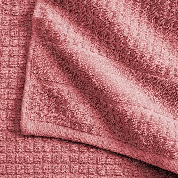 Market & Place 100% Cotton Super Soft Luxury Bath Towel Set | Quick-Dry and Highly Absorbent | Waffle Textured | 550 GSM | Includes 4 Bath Towels | Harper Collection (Rose)