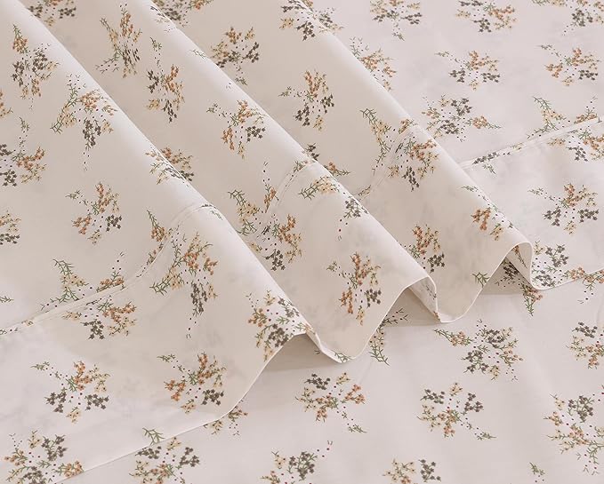 RUVANTI 100% Cotton California King Sheet Sets, 4 Pieces, Soft & Breathable Percale Weave Bedding, Deep Pocket 14", Hotel Standard, Crisp Cool Feel & Durable, Perfect Floral Sheets, Twin Spring