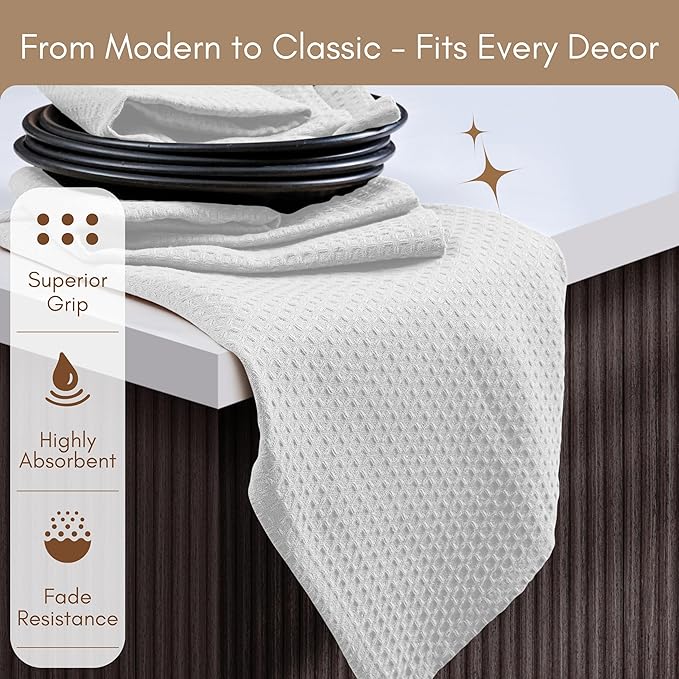TWINY threads Kitchen Towel Waffle Weave, 4 Pack, 16x26 Inches, Premium Cotton Dish Rags, Absorbent Quick Drying Linen for Home and Restaurant Kitchens, Reusable Wash Cloths for Drying Dishes, White