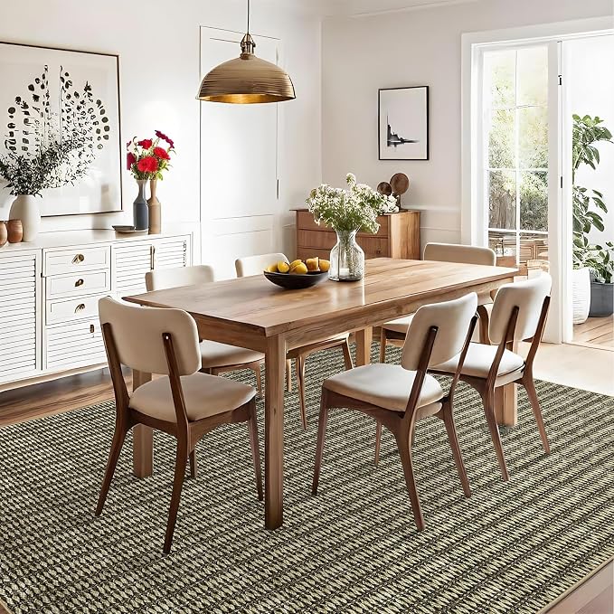 Area Rug 8x10 Washable Modern Braided Large Rug for Living Room Low Pile Soft Bedroom Modern Carpet Non Slip Thin Foldable Woven Print Carpet Mat for Nursery Dining Room, Taupe