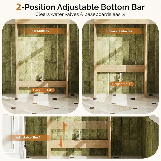 VINGLI Over The Toilet Storage Cabinet with Fluted Doors, Mid Century Modern Bathroom Organizer Over Toilet, Freestanding Wooden Space Saver Stand with Adjustable Shelves, Natural Oak