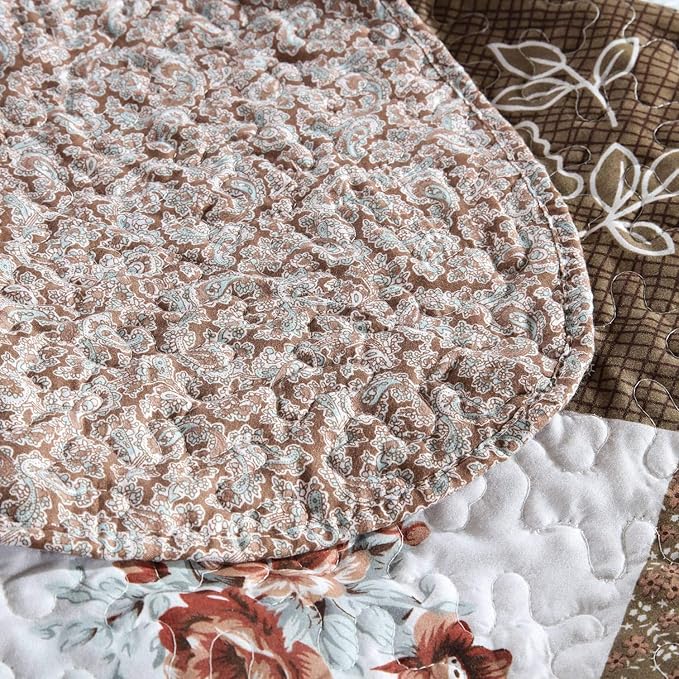 HoneiLife Quilt Set - 3 Piece Microfiber Reversible Bedspreads Patchwork Coverlets Floral Bedding Set All Season- Splicing Mocha Rose,Queen/Full Size