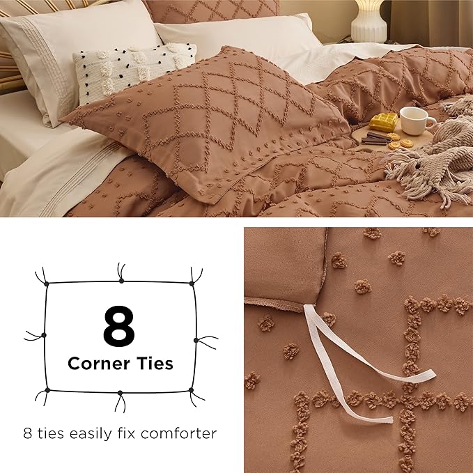 Bedsure Boho Duvet Cover Full Size - Burnt Orange Breathable & Soft Boho Bedding, Machine Washable Comforter Cover for All Seasons, Includes 1 Duvet Cover 80"x90" with 2 Pillow Shams & Zipper Closure