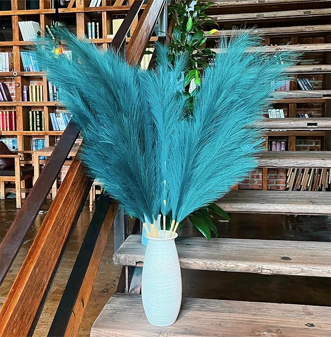 Pampas Grass Decor Tall,Long Pampas, Large Pompas Floral, Elegant Feather Flowers for Wedding Decorations, Living Room Decor (Artificial - Dark Green, 8pcs 43.3"(110cm))