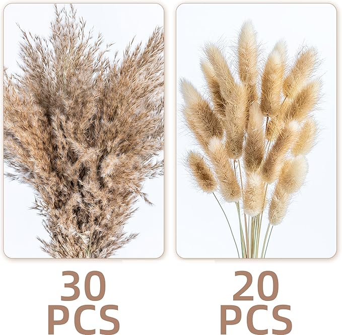 WILD AUTUMN Fluffy Boho Decor Dried Grass - Dried Pampas Grass Short pompas Grass Vase Filler Dried Flowers Wedding Home Table Rustic Farmhouse Decor