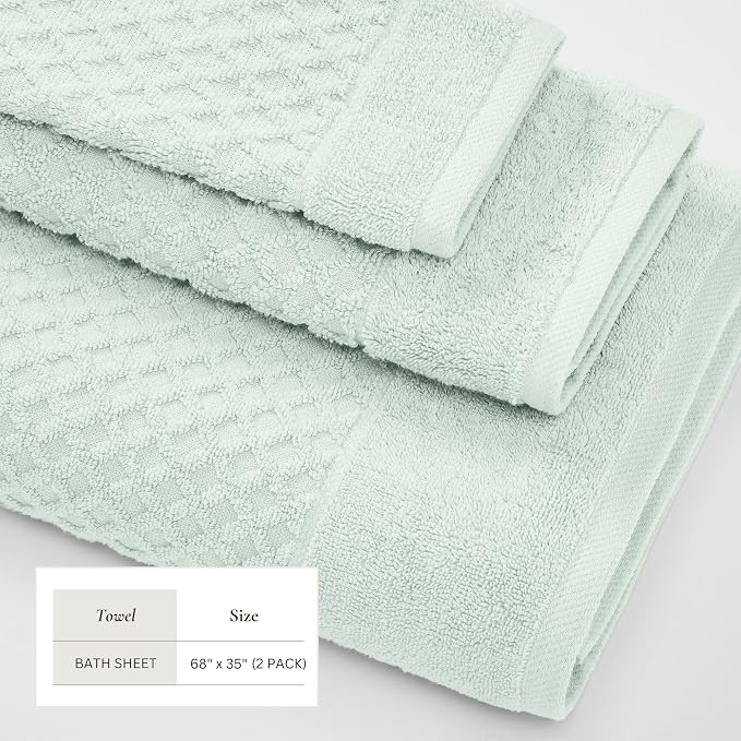 Great Bay Home Oversized Bath Sheets - 100% Cotton 2 Pack 68x35 Extra Large Towel - Absorbent, Durable, Quick-Dry Towels for Bathroom (Pastel Blue)
