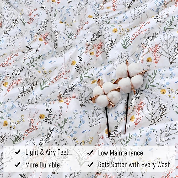 RUVANTI 100% Cotton Twin XL Sheet Sets, 3 Pieces, Soft & Breathable Percale Weave Bedding, Deep Pocket 16", Hotel Standard, Crisp Cool Feel, Durable, Perfect Size Floral Sheets, Aroma