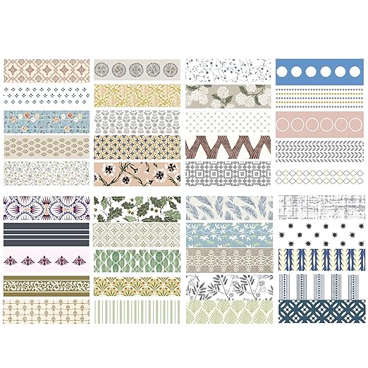 YUBBAEX 40 Rolls Basic Washi Tape Set Cute Printed Patterns Masking Skinny Creative Decorative Tapes for Arts, DIY Crafts, Journals, Planners, Scrapbook, Wrapping (Decorism 1)