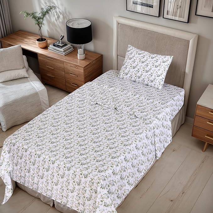 RUVANTI 100% Cotton Full Size Bed Sheets, 4 Pieces, Soft & Breathable Percale Weave Bedding, Deep Pocket 16", Hotel Standard, Crisp Cool Feel, Durable, Perfect Sheet Set Floral, Heritage
