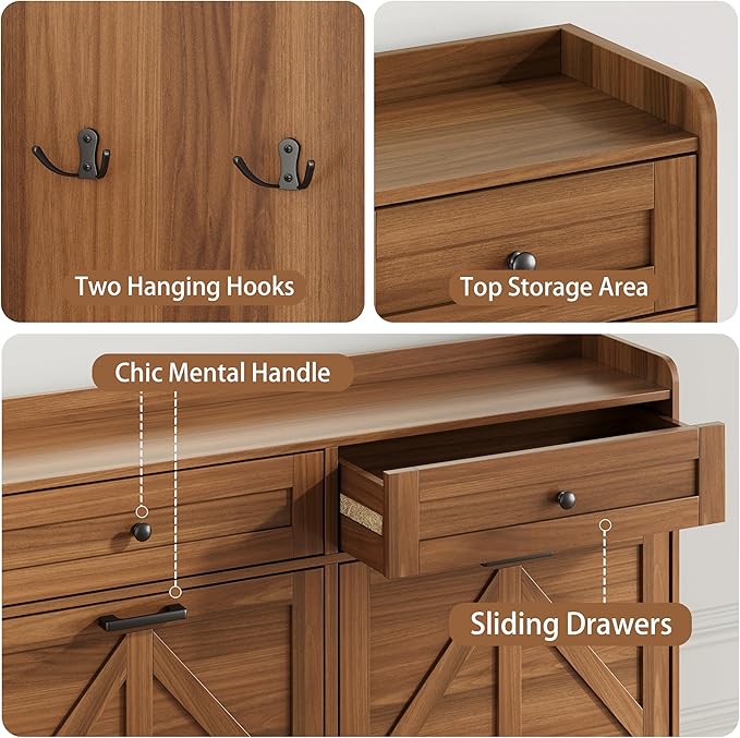 Shoe Cabinet with 4 Flip Drawers & 2 Top Drawers, 43" Tall Freestanding Narrow Wooden Shoe Storage Organizer for Entryway, Hidden Slim Shoe Rack for Front Door Entrance, Hallway, Living Room, Walnut