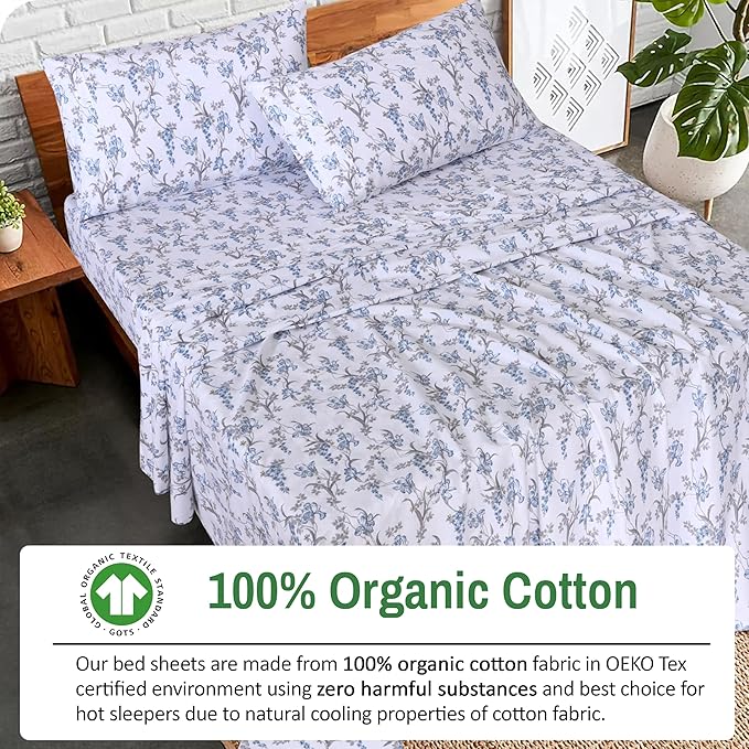 RUVANTI 100% Organic Cotton Sheets Twin Size, Percale Weave, GOTS Certified, 3-Piece Set, Deep Pocket 15", Crisp & Breathable, Soft Durable Bedding, Sábanas Algodón Orgánico – Deluxe