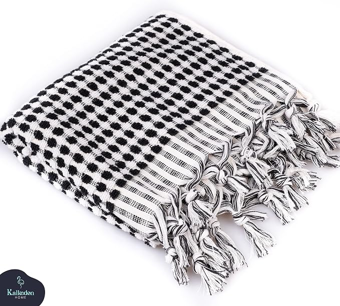 Organic Turkish Cotton Hand Towels for Bathroom | Oversized - 17 x 35 Inches | Large Soft Plush Fluffy Highly Absorbent Towels for Kitchen, Hand and Face (Black, Hand Towel)