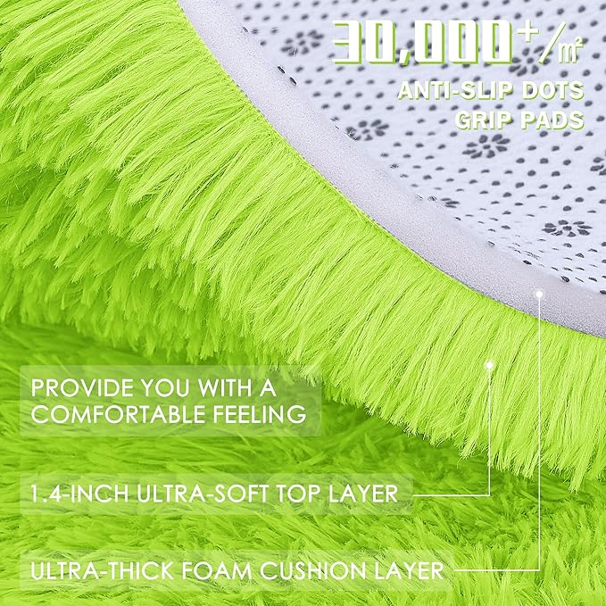 OLANLY Lime Green Round Rugs for Bedroom - Machine Washable, 7 ft Circle Area Rugs for Living Room, Soft and Fluffy Shaggy Carpet for Teen Girl and Boys, Nursery Rooms, Dorms, Home Decor Aesthetic