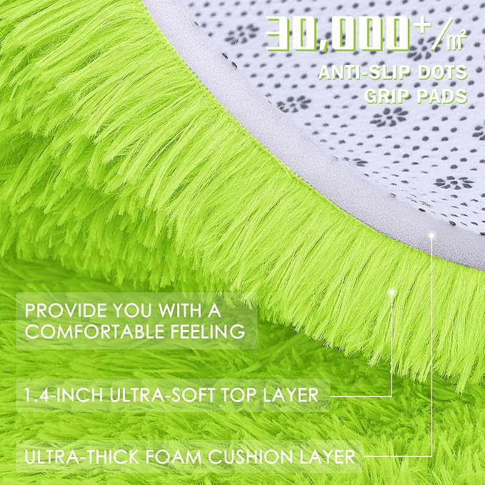 OLANLY 9x12 Machine Washable Large Area Rugs for Living Room, Bedroom, Soft Fluffy Shaggy Bedside Rug, Indoor Floor Carpet for Kids Girls and Boys, Dorms, Nursery, Home Decor Aesthetic, Lime Green