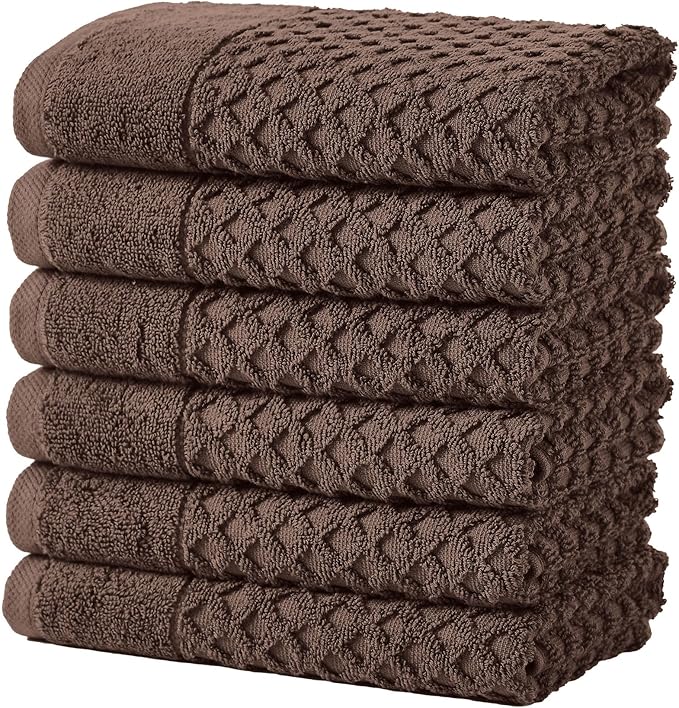 Great Bay Home Hand Towels - 100% Cotton 6 Pack 26x16 Hand Towel Set - Absorbent, Durable, Quick-Dry Towels for Bathroom (Chocolate)