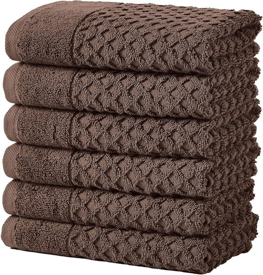 Great Bay Home Hand Towels - 100% Cotton 6 Pack 26x16 Hand Towel Set - Absorbent, Durable, Quick-Dry Towels for Bathroom (Chocolate)