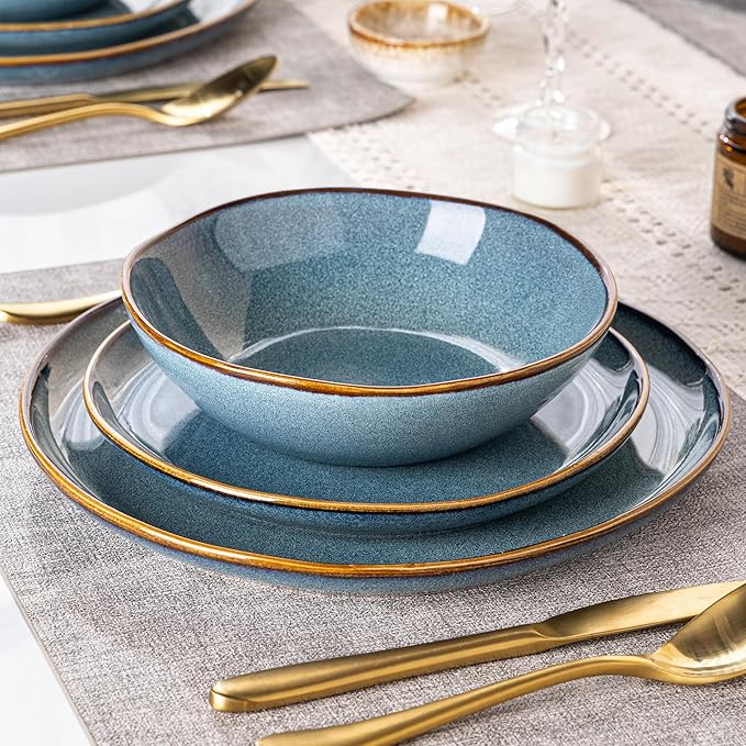 AmorArc Ceramic Dinnerware Sets,Handmade Reactive Glaze Stoneware Plates and Bowls Sets,Highly Scratch Resistant | Dishwasher & Microwave Safe Dishes Set,Service for 4 (12pc)