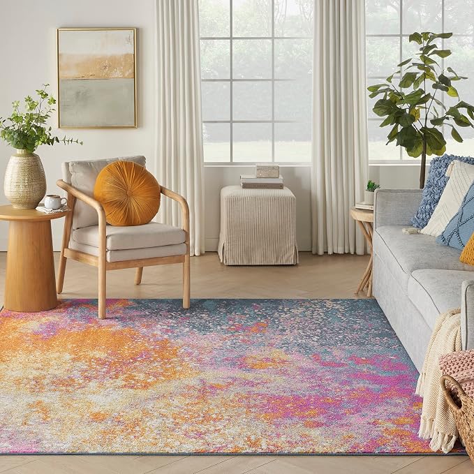 Nourison Home Passion Abstract Sunburst 7'10'' x Square Area-Rug, Easy-Cleaning, Non Shedding, Bed Room, Living Room, Dining Room, Kitchen (8 Square)