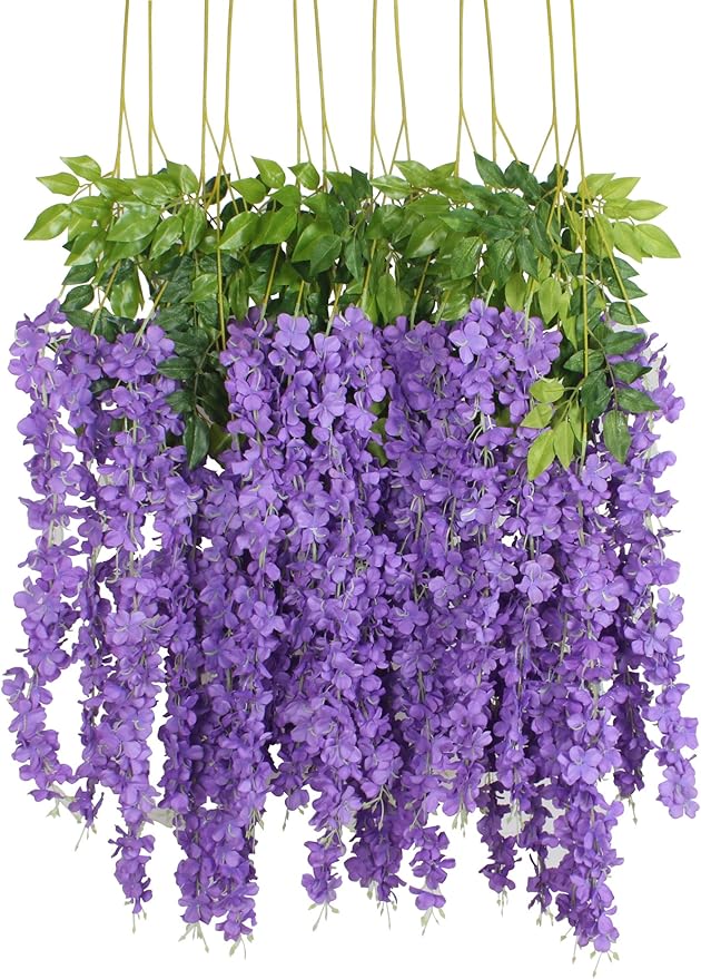 Duovlo 12 Piece Artificial Silk Wisteria Vine 3.6 Feet Ratta Hanging Flower Garland String Home Party Wedding Decor(Purple)