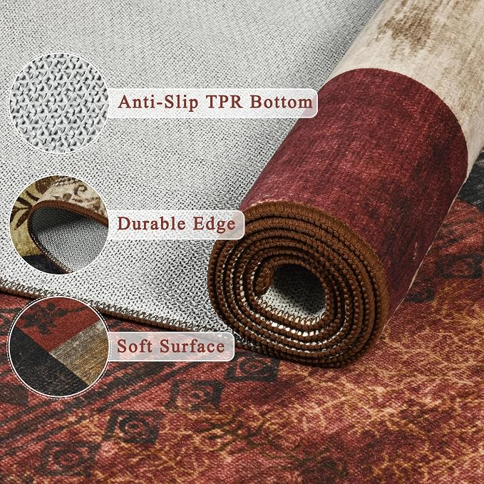 Tepook Modern Runner Rug for Living Room, 2x6 Washable Rugs for Bedroom Hallway, Geometric Patchwork Runner Rug Non-Slip Indoor Throw Carpet for Entryway Kitchen Office Home Decor, Multi