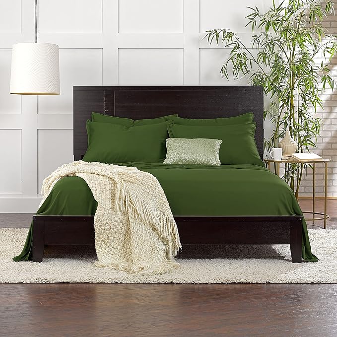 Pure Bamboo California King Sheets, Genuine 100% Organic Viscose Derived from Bamboo Bed Sheet Set, Soft & Cooling, Double Stitching, 2 Year Quality Promise (California King, Pesto)