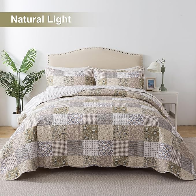 HoneiLife Quilt Set King Size - Lightweight Bedspreads 106x96, Microfiber Quilts 3-Piece, Patchwork Coverlet Rustic Bedding Sets All Season Quilts