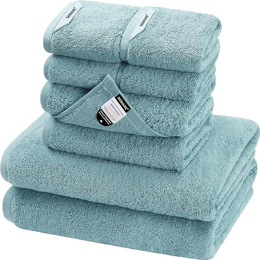 SEMAXE Bath Towel Set, 8 Piece Towel Set for Bathroom, Quick Dry Cotton Towels with Hanging Loops, Easy Care, Blue