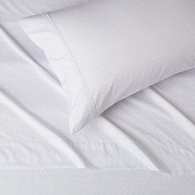 Amazon Basics Lightweight Super Soft Easy Care Wrinkle Free Microfiber 3 Piece Bed Sheet Set with 14-Inch Deep Pockets, Twin, Gray Crosshatch, Printed, Kids, Men & Women Bedding