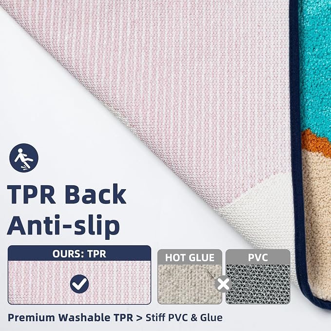 Funky Tufted Bathroom Rugs Non Slip Absorbent Fluffy Microfiber Cute Bath Mat for Bathroom with Colorful Wave Pattern, Small Floor Rug for Toilet, Tub, Machine Washable, 16"x24", Multicolor