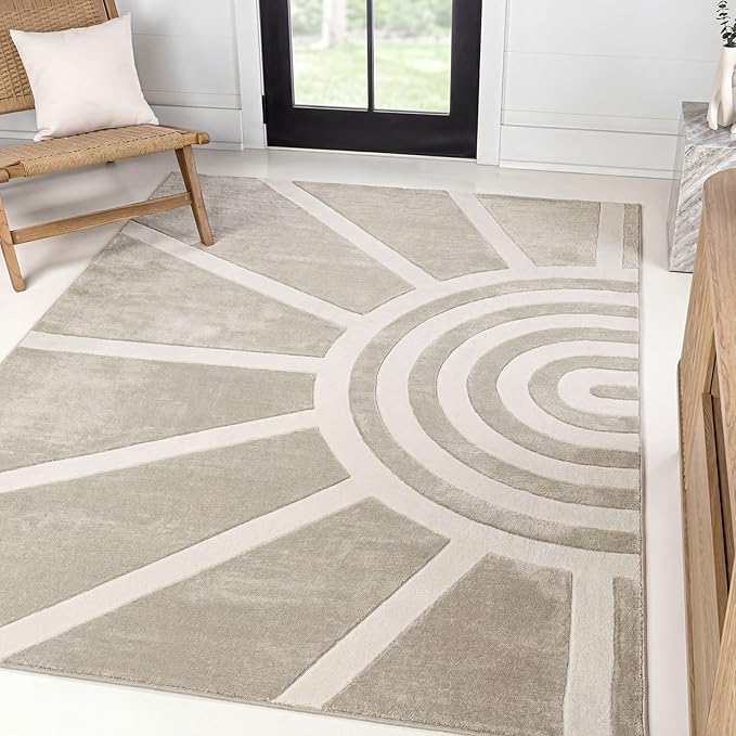 JONATHAN Y Sun Two-Tone High-Low Indoor Area Rug 3X5 Beige/Cream, Aelius MidCentury Scandinavian Abstract for Living Room, Bedroom, Kitchen, Easy-Cleaning, Pet-Friendly, Non-Shedding SND101A-3