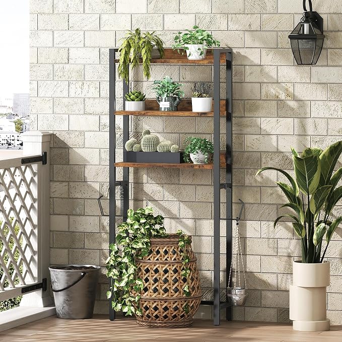 MAHANCRIS Over The Toilet Storage Rack, 3 Tier Bathroom Organizer Over Toilet, Freestanding Space Saver Toilet Stand with 2 Hooks, Bathroom Storage Shelf, Easy to Assemble, Rustic Brown TSHR6001