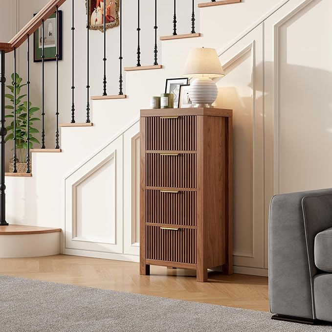 Modern 12-Drawer Solid Wood Dresser with Fluted Front & Gold Handles, Multifunctional Tall Storage Chest, for Hallway, Entryway, Walnut X3